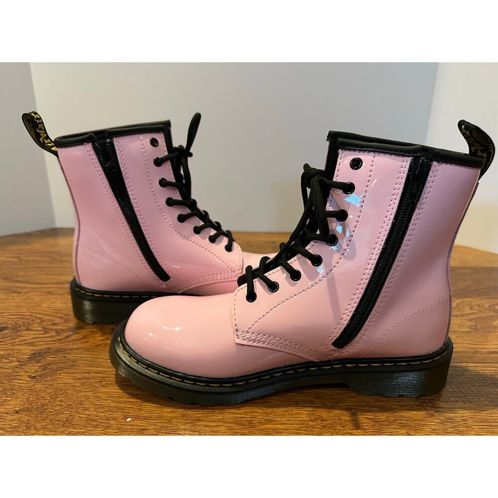 Dr. Martens 1460 Women’s Pink Patent Combat Boots Size 6 Side Zip Glossy Lace Up - Picture 5 of 8